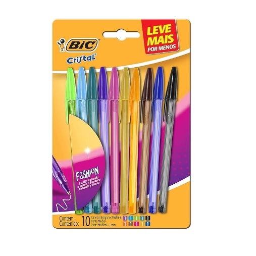 Canetas Coloridas Bic Cristal Fashion 10 Cores Vibrantes Ponta