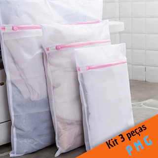 Kit 3 Saco Para Lavar Roupas na Máquina Com Ziper (P,M,G) Protetor de Roupa Íntima Tecido Delicado