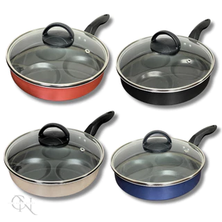 Frigideira 22 cm 3 ovos / hamburguer Antiaderente com Espátula e Tampa de Vidro