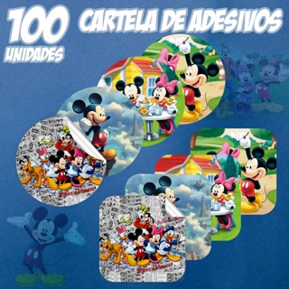 Kit Cartela De Adesivos Com 100 Unidades Mickey Mouse Material Escolar Destacável