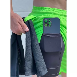 2 em 1 Short Bermuda Elastano Para Academia Treino Corrida