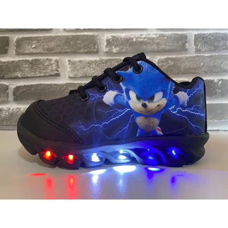 Tenis Infantil LED SONIC de Menino Com Led Luzinha Personagem tenis com luzes coloridas
