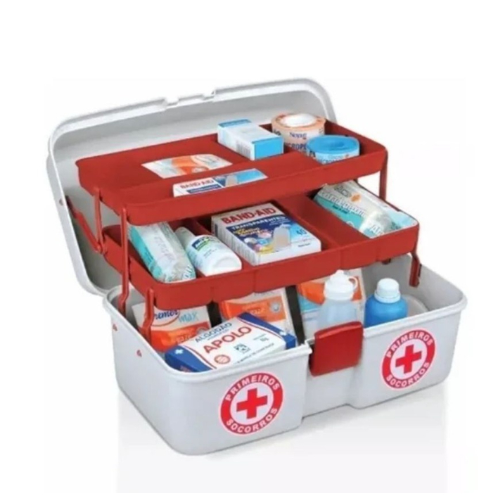 Maleta Caixa Primeiros Socorros Organizadora De Medicamentos e Remédios C/ 2 Bandejas Kit Emêrgencia TOY