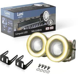 Kit Super Led Farol Auxilia Neblina (3.5 inch) 12v 89mm Luz Branco Frio Angel Amarelo/Branco/Azul