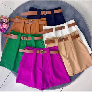 Shorts Saia Tendência Alfaiataria Com Cinto De Couro Modelo Social Zara