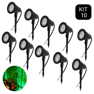 Kit 10 Luminária Espeto De Jardim Lâmpada Led 5w Luz Verde