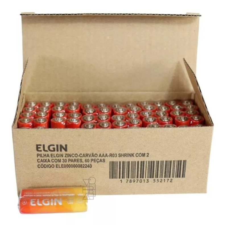 60 Pilhas Elgin Zinco Carvão Aaa Palito 3A Comum