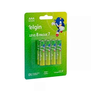 8 ou 16 Pilhas Elgin Alcalina Aaa Palito 3A - Cartela Com 8 Unidades