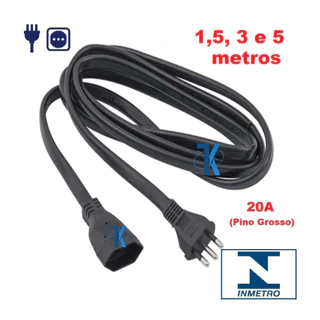 Extensão Elétrica / Cordão Prolongador Megatron (INMETRO)- 20A 2P+T - Bivolt - Preta