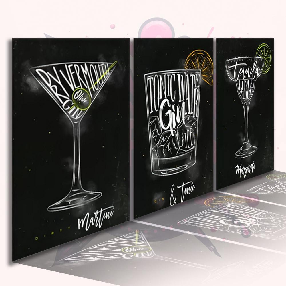 Kit 3 Plaquinhas Decorativas Drinks Bar Restaurante