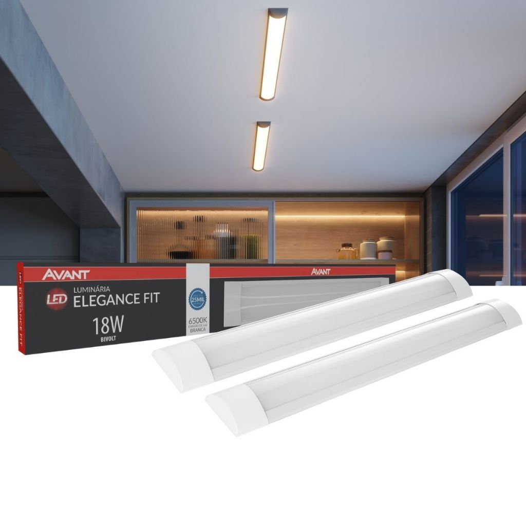 Luminária Led Calha Slim Tubular 18/36w 6500k/3000k Branco e Preto Avant Bivolt