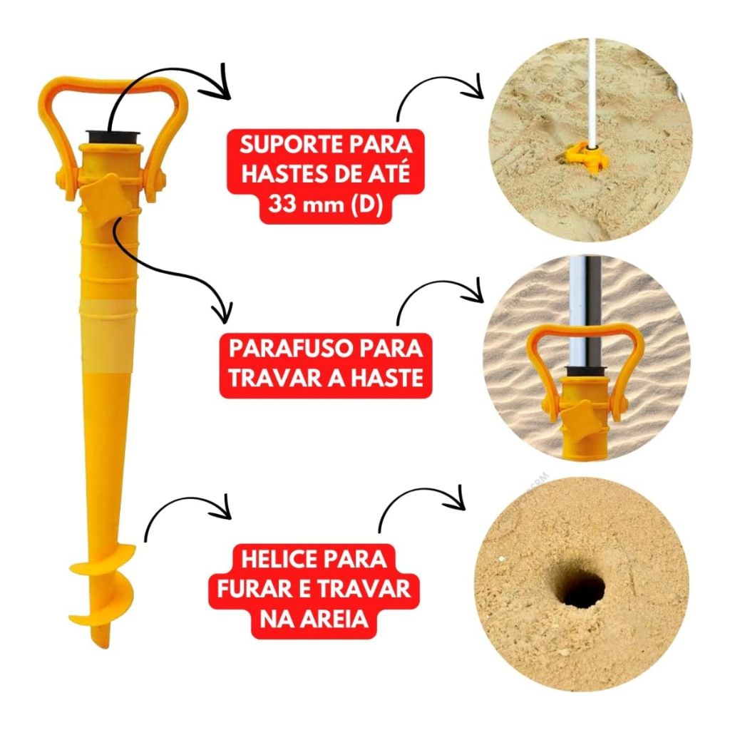 Âncora Suporte p/ Guarda Sol Base Fixada na Areia da Praia 40cm