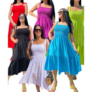 Vestido de Alça Larga Midi Plus Size Verão