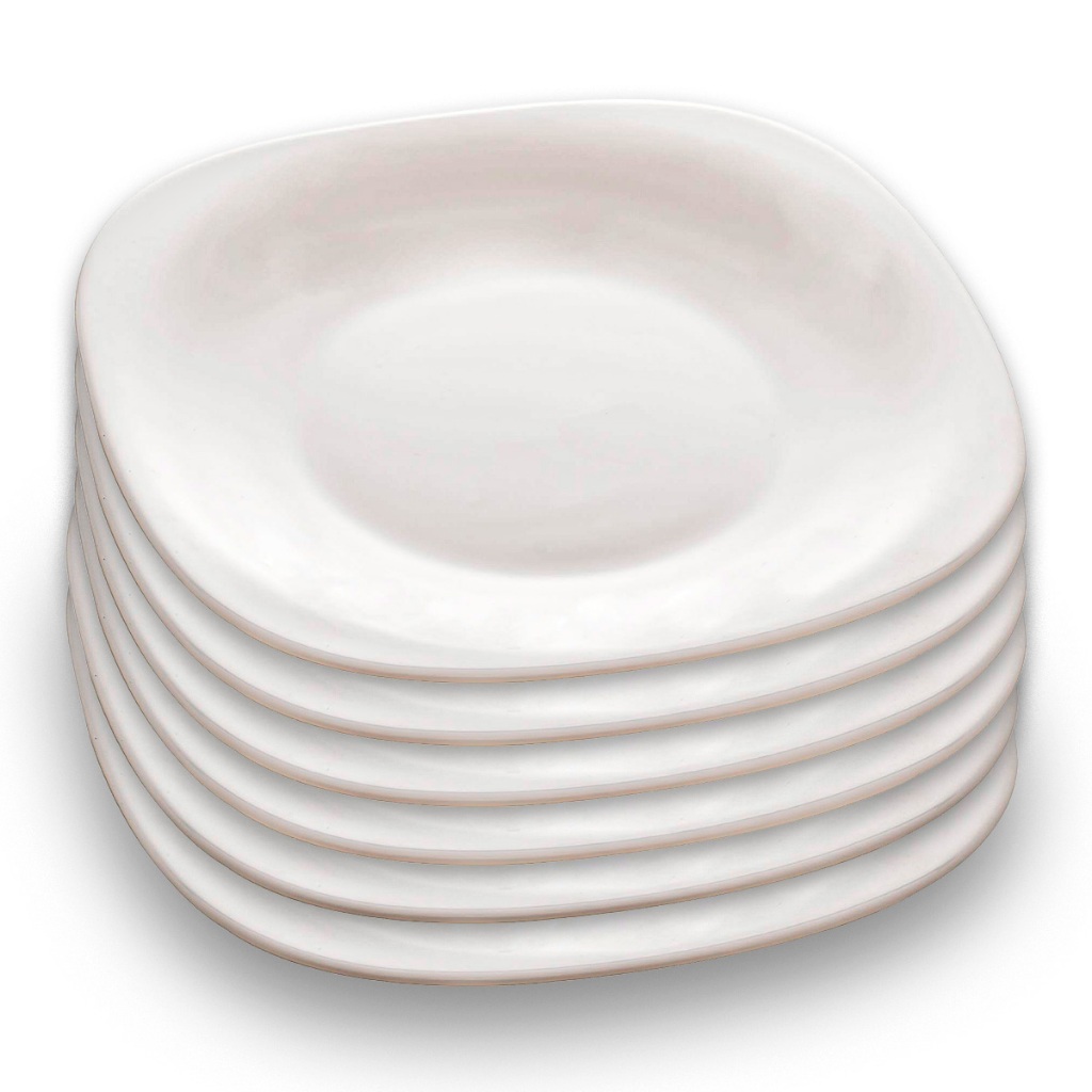 Jogo Conjunto 6 Pratos Branco Quadrado De Jantar 28Cm Restaurante