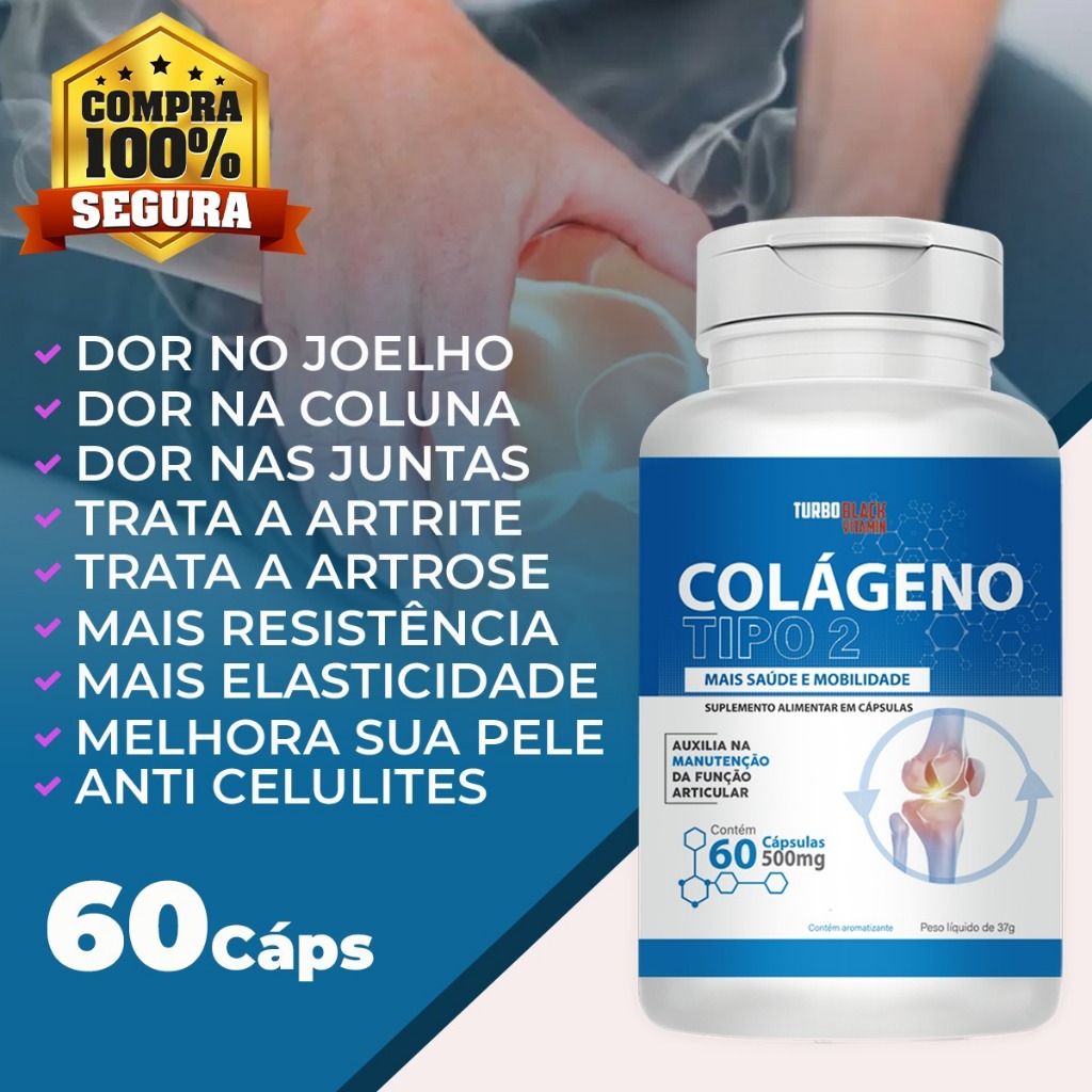 Colágeno Não Desnaturado Tipo 2 Turbo Black para Articulação Joelho ...