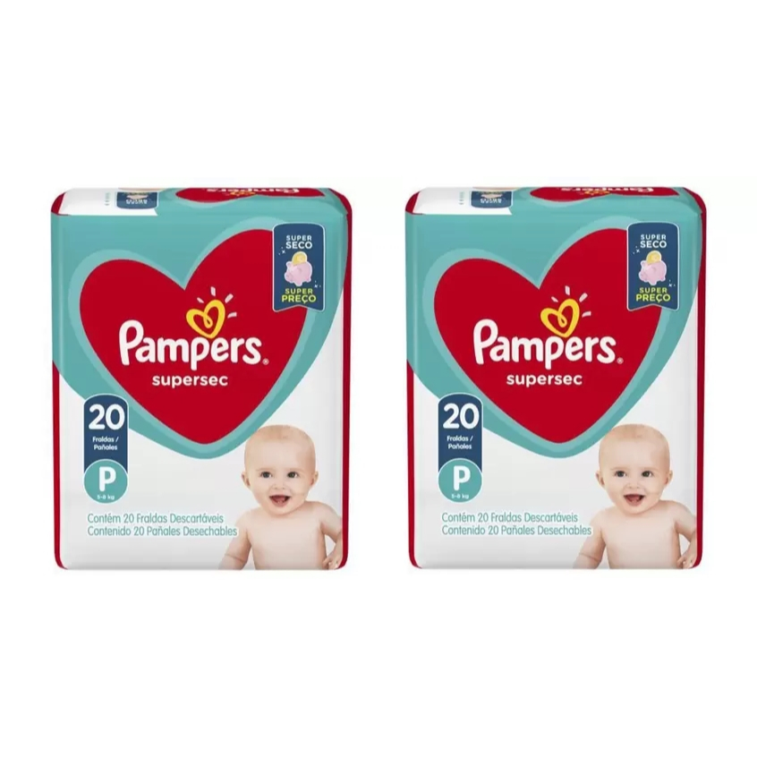 Kit 2x20=40 Fraldas pampers supersec Tamanho (P) - Faz a Boa!