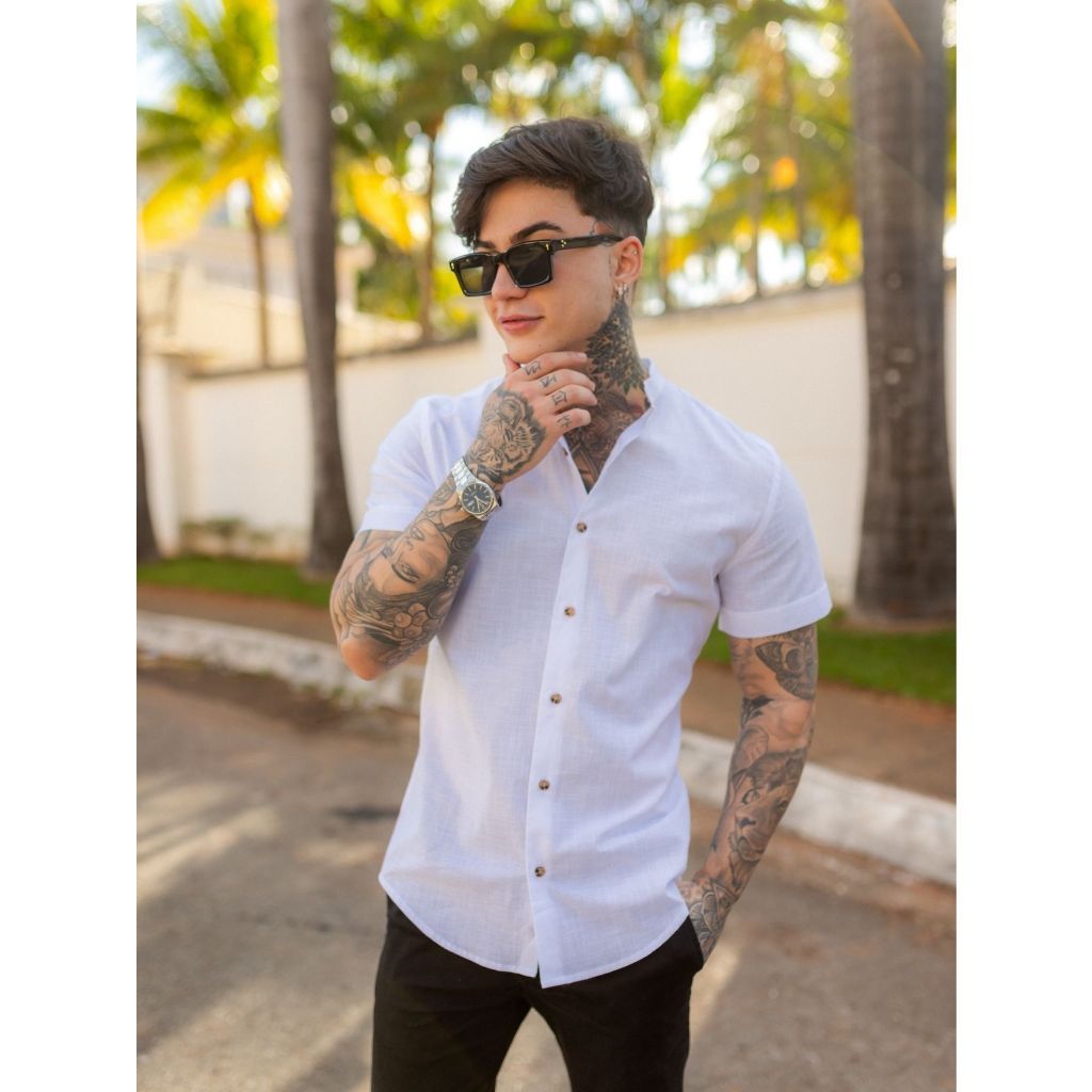 Camisa Gola Padre Masculina Manga Curta