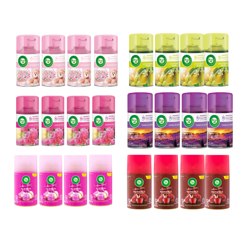 KIT COM 4 REFIL Bom Ar Spray Automático 250ml - Fragrâncias (KIT 4 REFIL)
