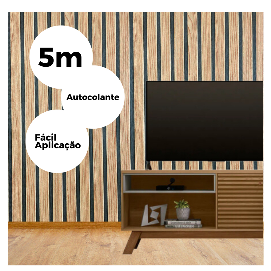 5 Metros Papel De Parede Ripa Ripado Madeira Amadeirado Lavável Sala Quarto 3D Cor Clara Decorações DIY
