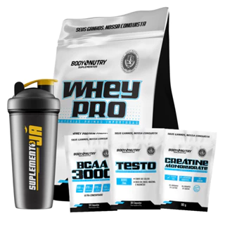Kit Suplemento - Whey Protein 900g + Creatina 90g + BCAA + Testo + Coqueteleira 600ml