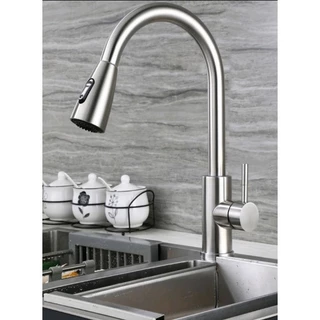Torneira Gourmet Cozinha Monocomando Pull Down Original Com Extensor Arejador Aço Escovado 304, Preta, Inox Brilhosa