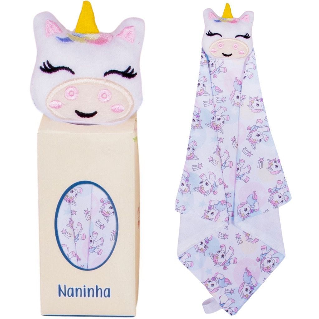 Naninha Baby e Infantil Macia de Bichinhos com prendedor de Chupeta Unicórnio
