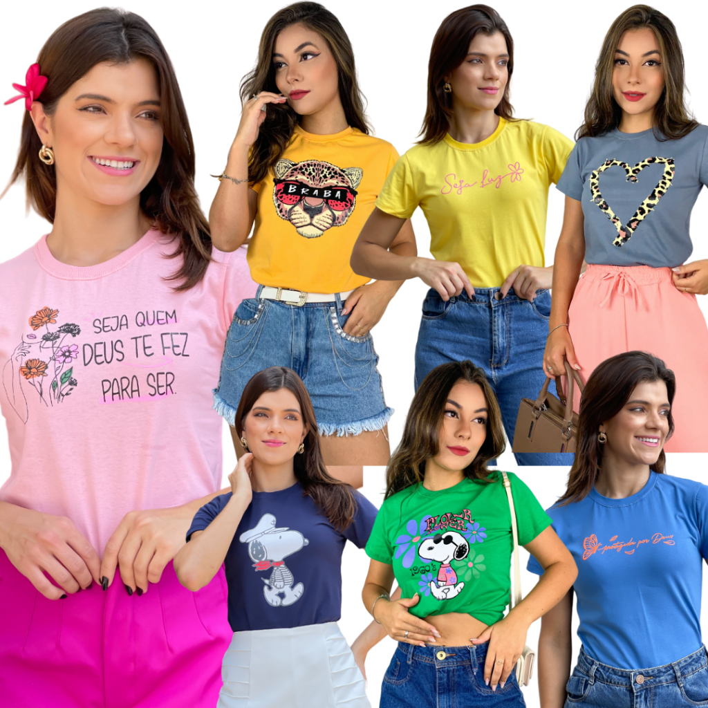 Kit 3 Blusas Feminina Tshirt Algodão Camiseta Baby Look