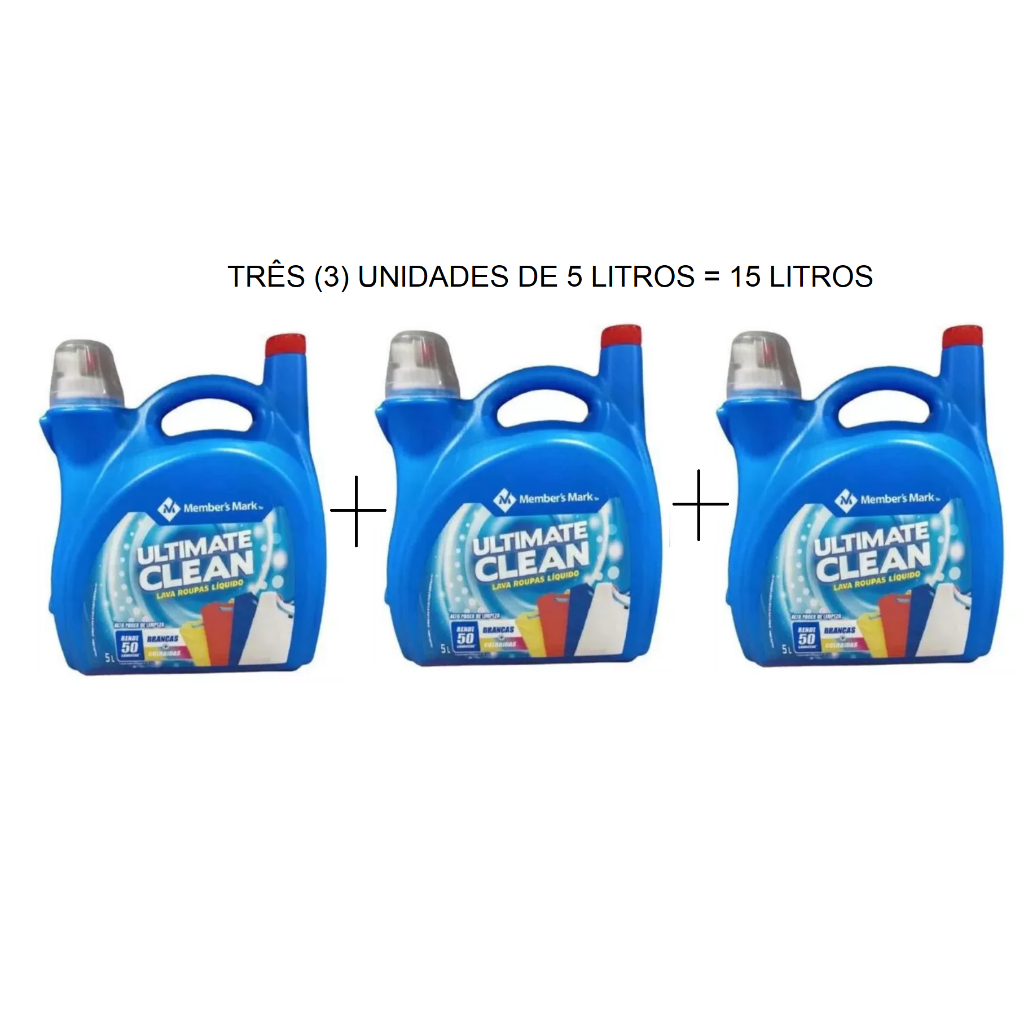 Lava Roupas Líquido Ultimate Clean Econômico 5 litros - Kit com 3 - 15 litros
