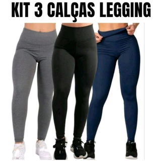 kit 3 Calças legging Feminina Calça leg Suplex Academia Zero Transparência Promoção