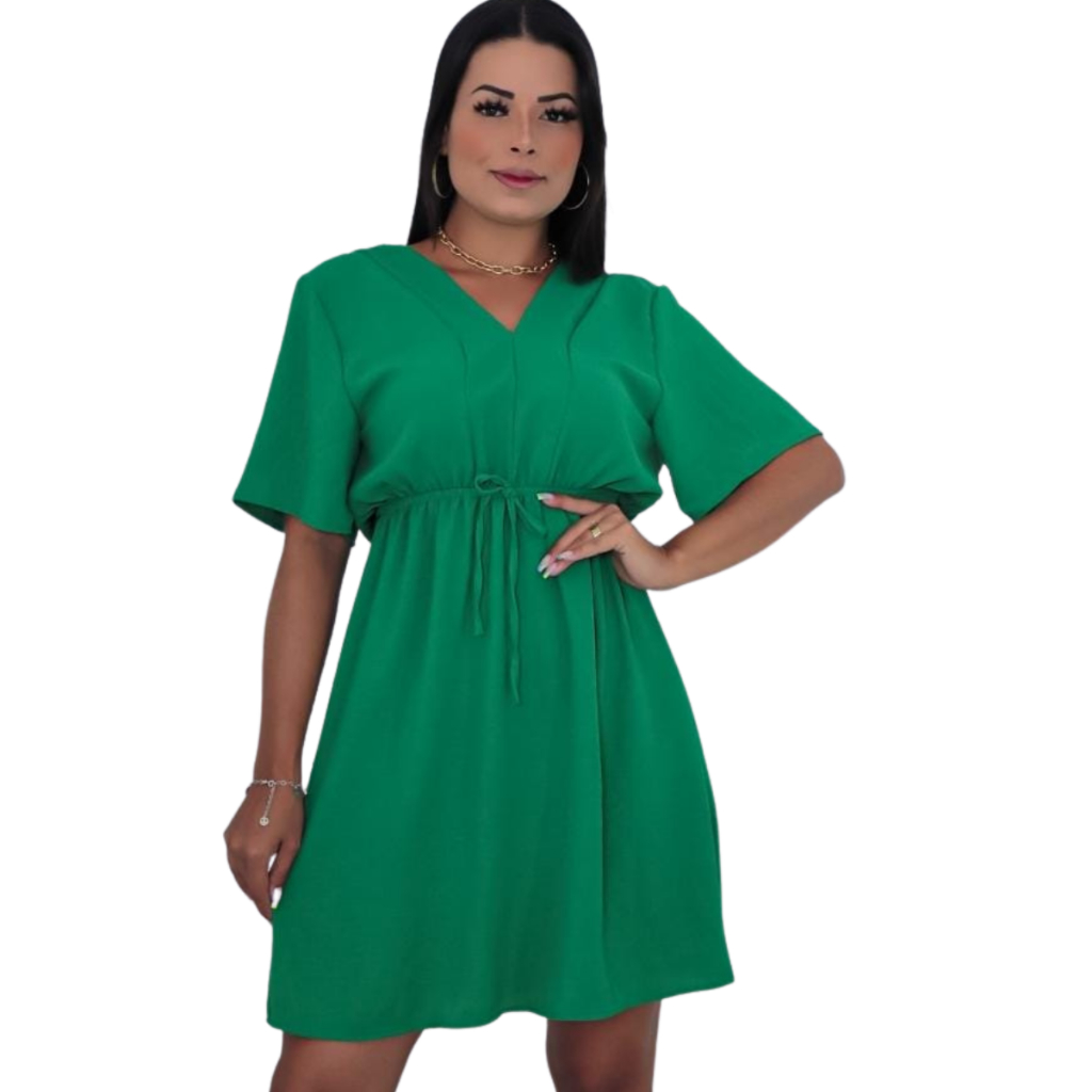Vestido Midi com Mangas Moda Feminina Soltinho Duna Decote V Elegante