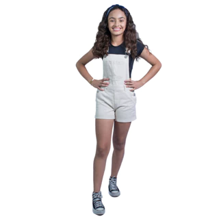 Macacão Jardineira Jeans Curto Menina Juvenil Mini Diva Infantil