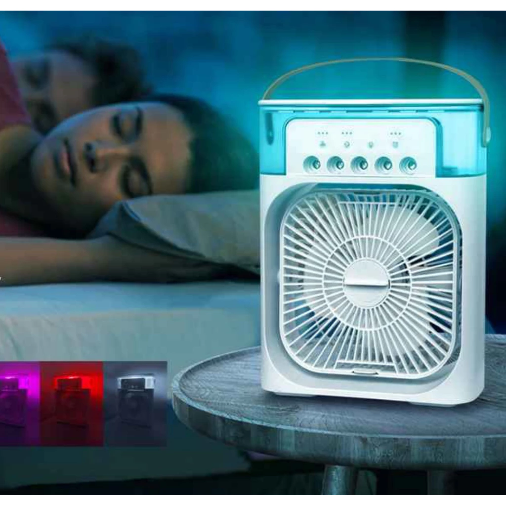 Mini Ar Condicionado Climatizador Umidificador Ventilador Agua E Gelo Com LED Portátil