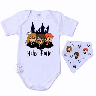 Body bebê e babador desenho personagem Harry Potter menino e menina personalizado com nome