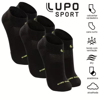 Kit 3 Meia Esportiva Cano Curto Poliamida Baixo Lupo Academia Corrida