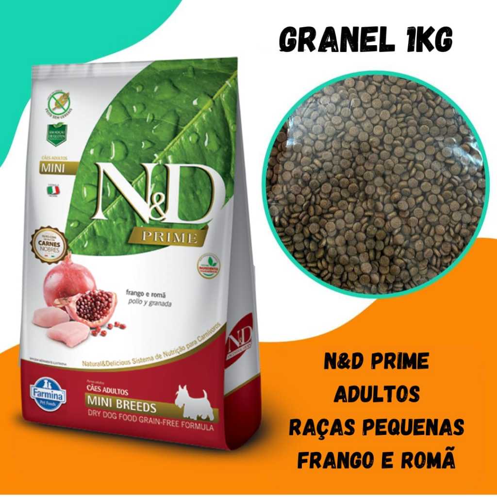 Ração Granel ND Prime Cães Adultos Raças Pequenas Frango e Romã 1kg ...