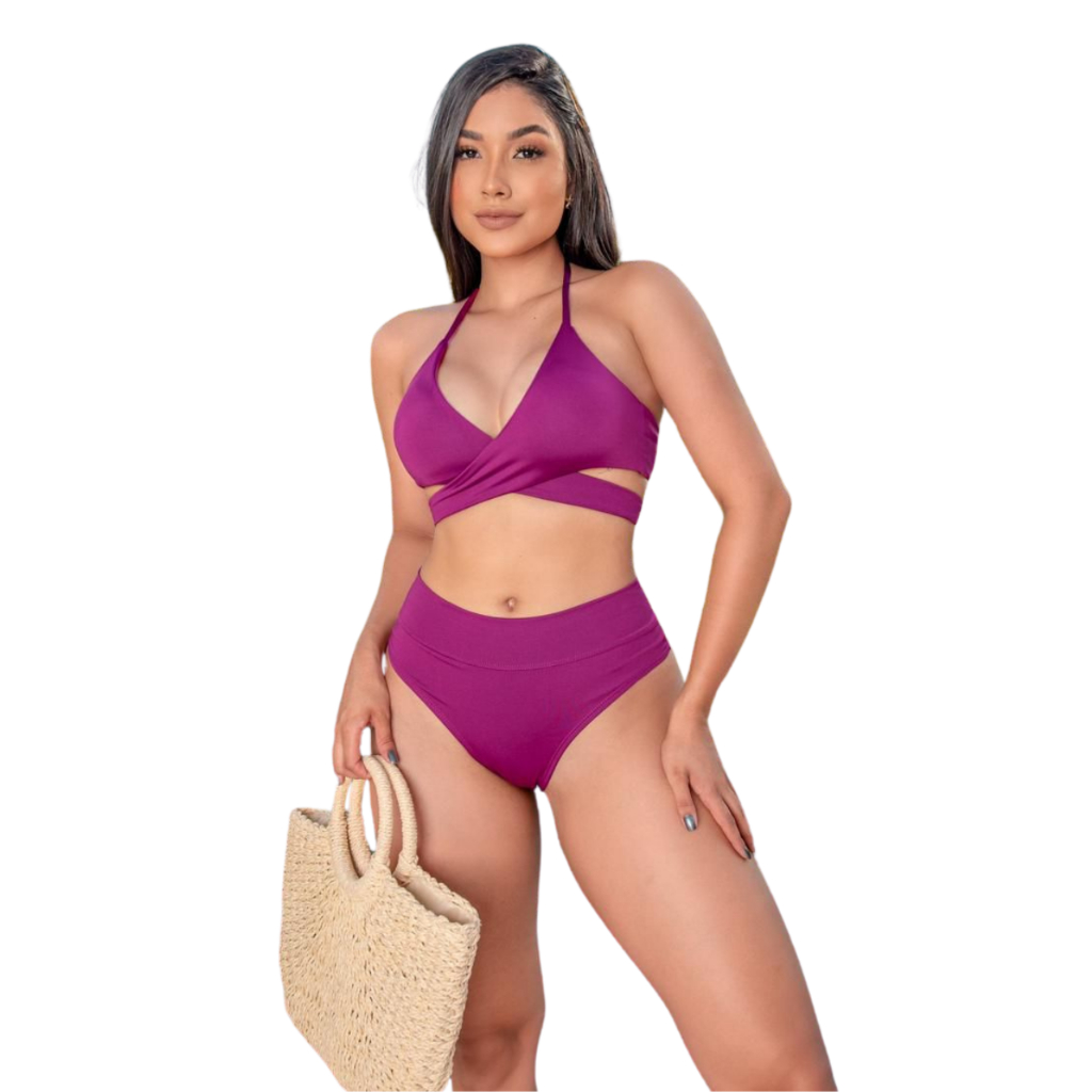 biquini feminino transpassado biquíni de Amarrar com bojo removível e Alças Ajustáveis