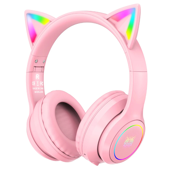 Gaming Headset Onikuma-RGB B90 Cat Ear Bluetooth 5.0 fone de ouvido, sem fio, cancelamento de ruído, microfone, RGB LED Light, Onikuma