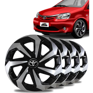 Jogo Calota Spider Black Silver Aro 14 Toyota Etios Corolla
