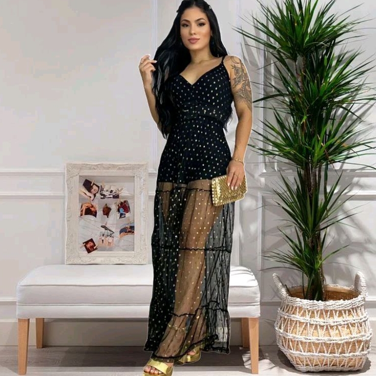 SHEIN SXY Vestido detalhe de strass coxa dividida malha sem conjunto de  lingerie