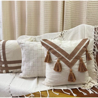 Capa de Almofada Luxo Boho Pompom Trance Fita Chique Vários Modelos Decoração Natal 100% Algodão
