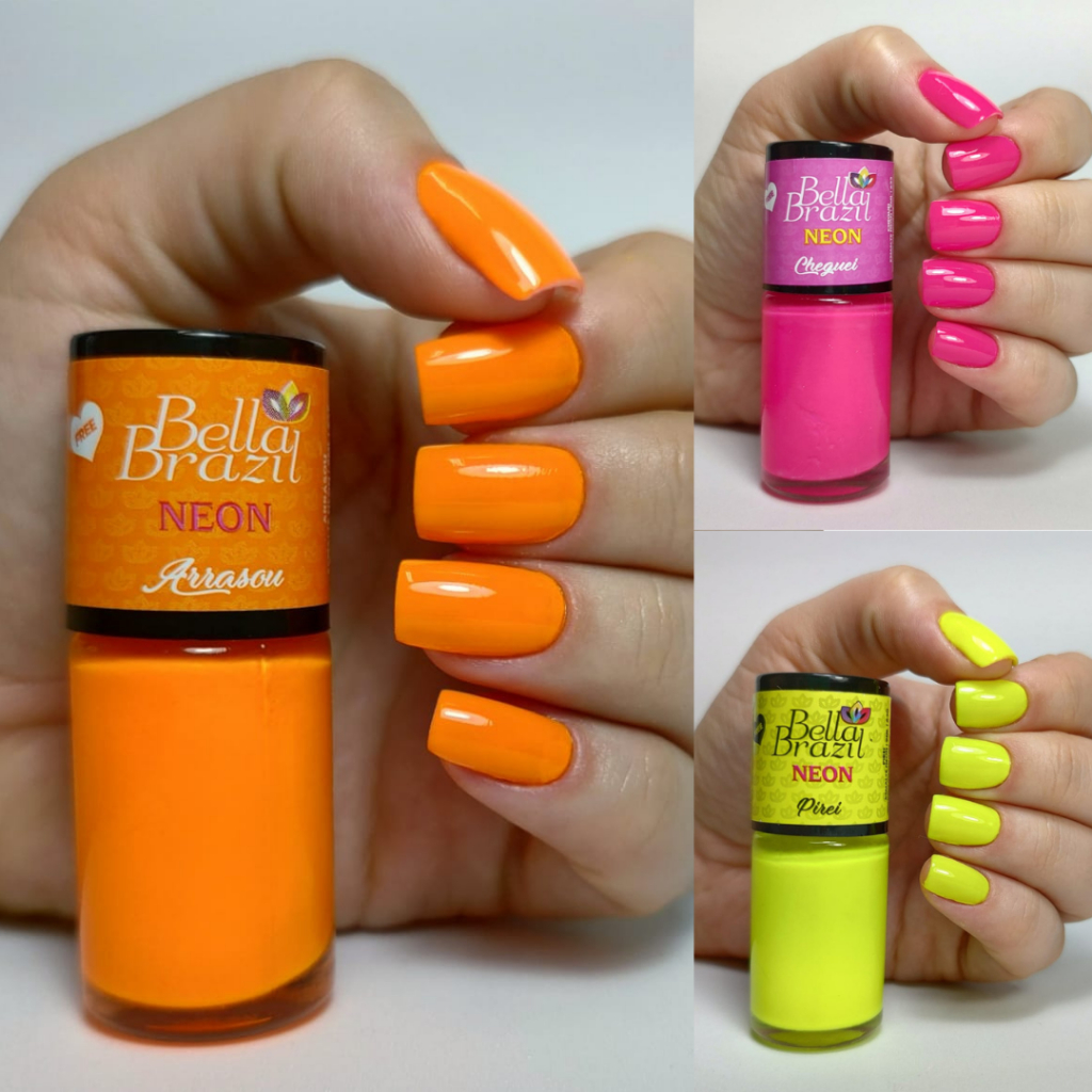 Kit 03 Esmaltes Neon Brilha na Luz Uv Bella Brazil 9ml 630 633 635 ...