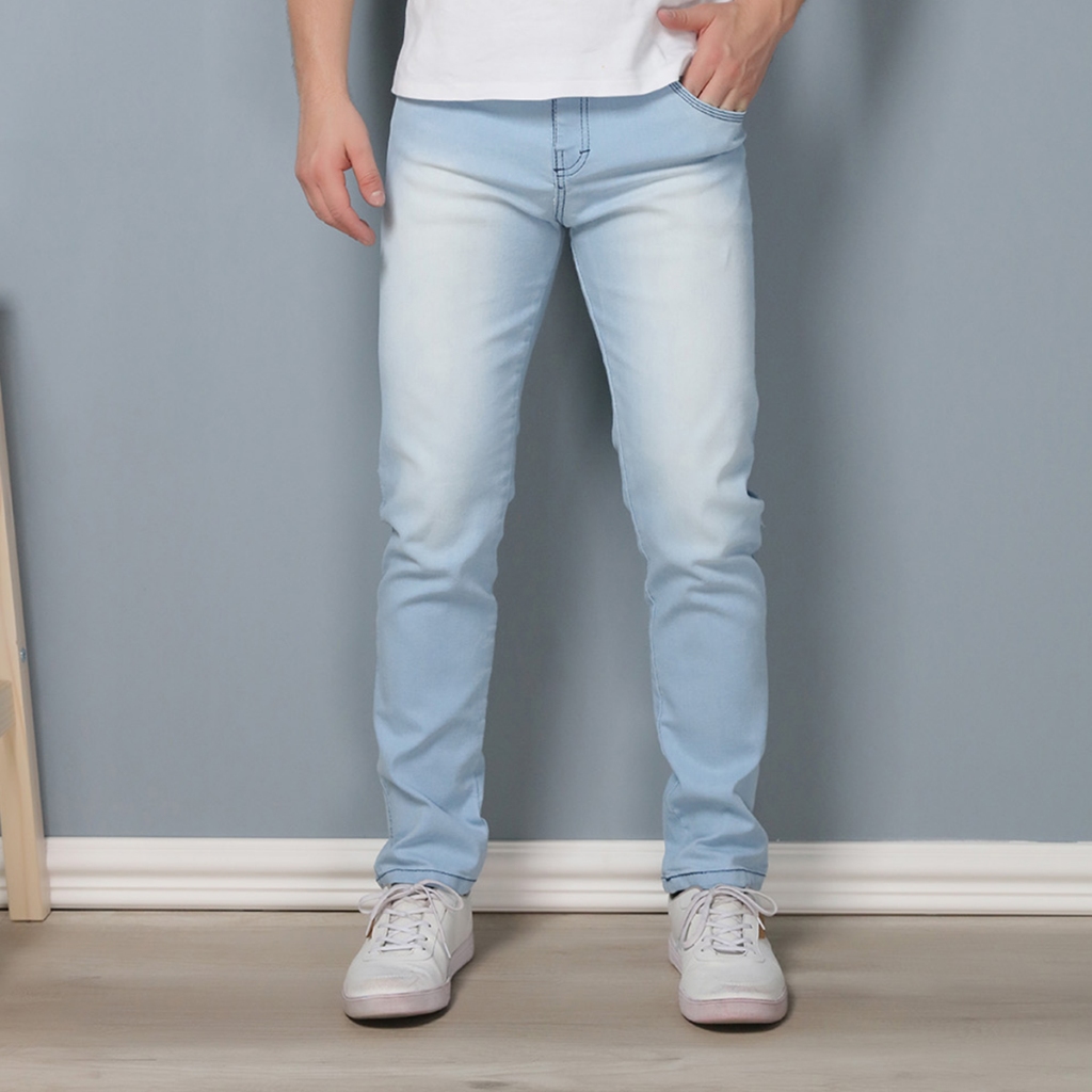 Calça Jeans Masculina Skinny Lavagem Clara | Shopee Brasil