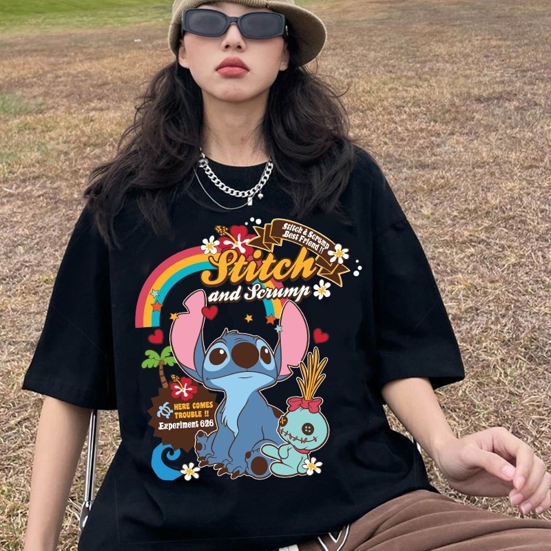 Camiseta Stitch T-shirt Feminina Desenho Animado De Verão Camiseta Moda Masculina
