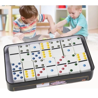 Jogo Domino Profissional Osso Colorido 28 Peças Com Estojo