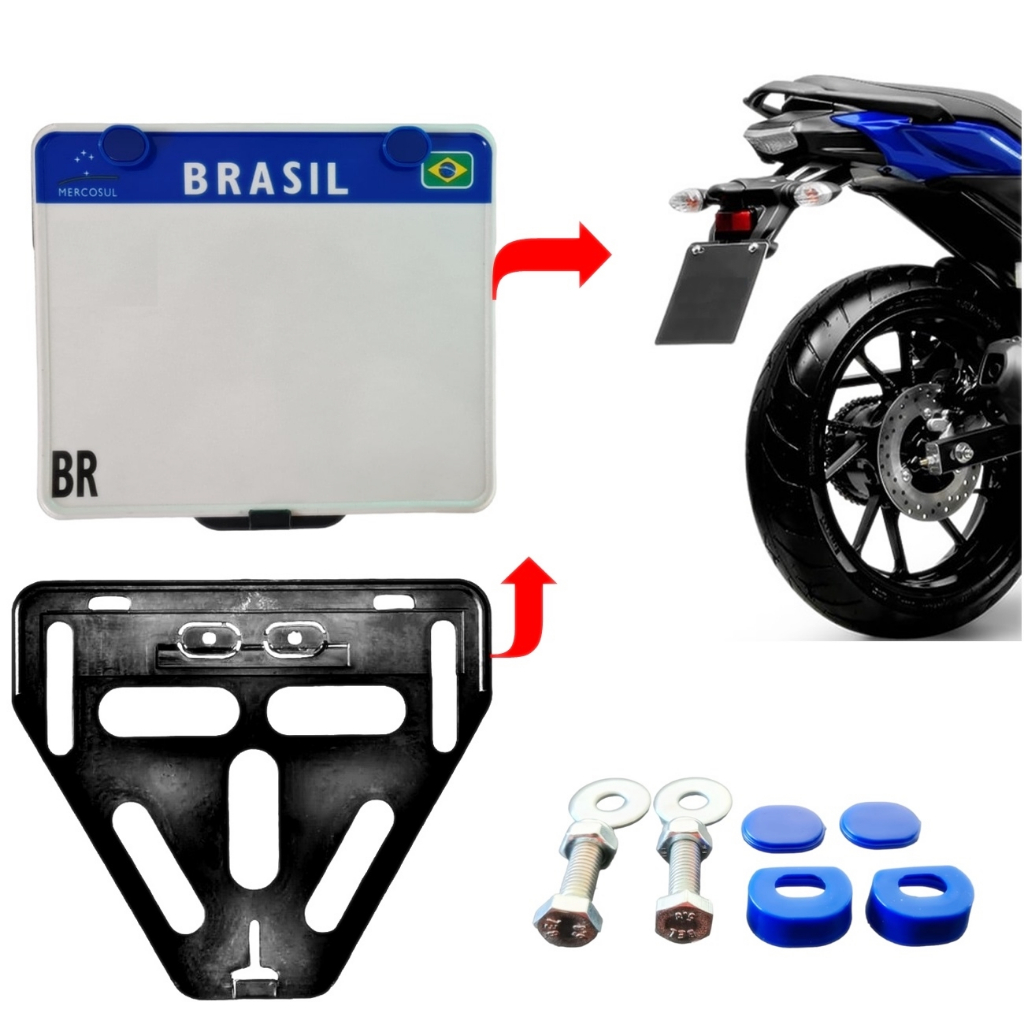 Suporte Moldura Placa Moto Padrão Mercosul Contran Cg Titan Fan 125 150 160 Start Fazer Lander Pcx Nmax Cb Xre Xj6