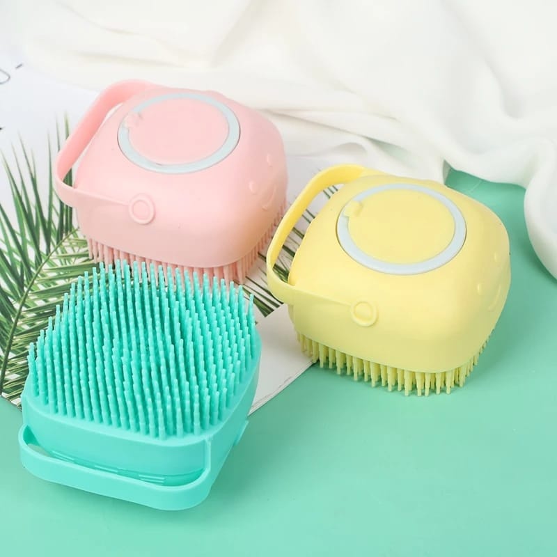 Esponja De Silicone Para Banho Com Dispenser Shampoo / Sabonete Escova Crianças, Adultos E Pets