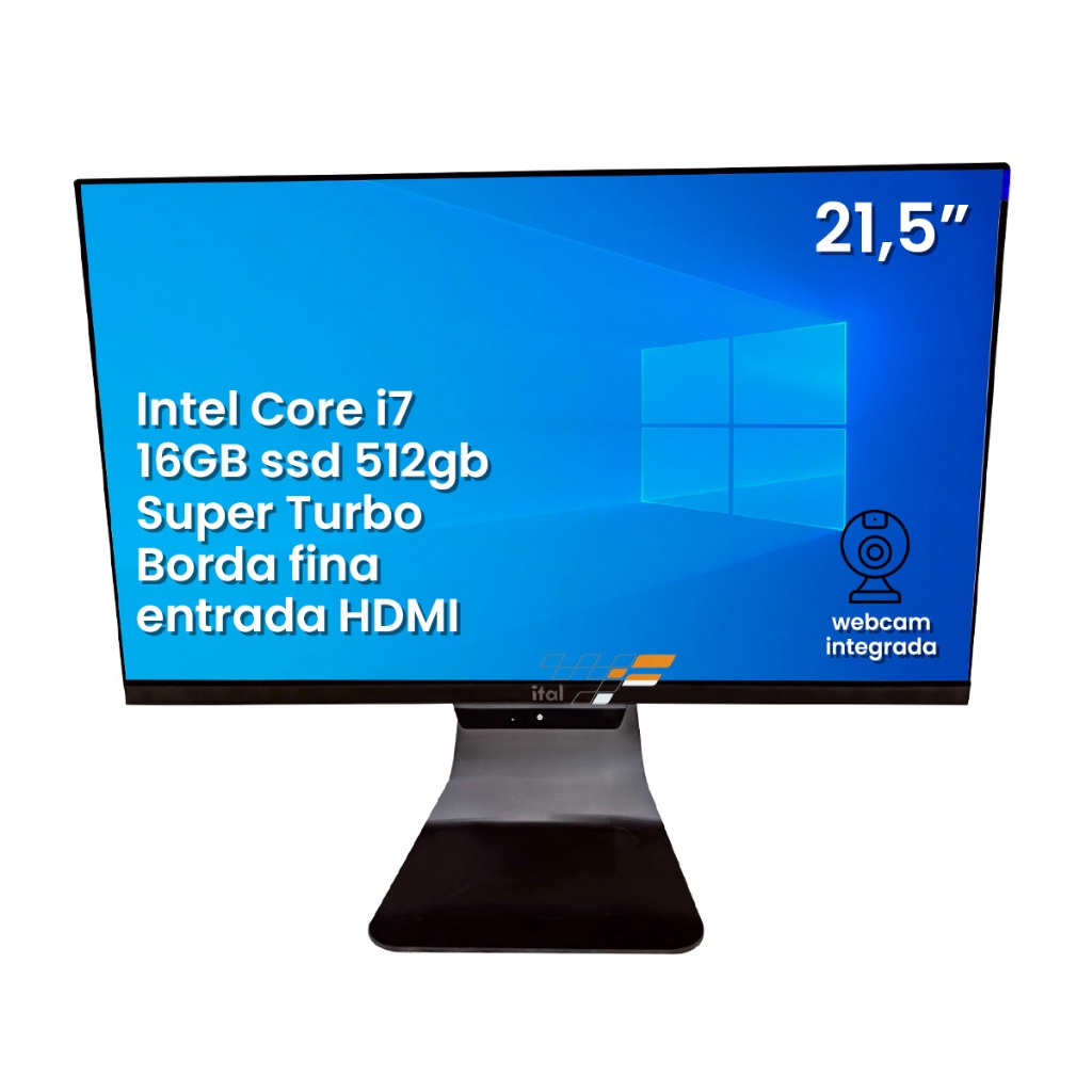 Computador All In One Intel Core I7 16GB RAM Ssd 512GB 21.5