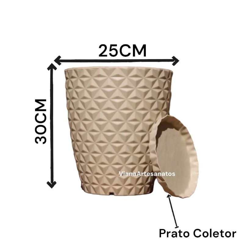 Vaso para Plantas e flor Decorativo Coluna Redondo C/Prato Diamante Moderno 30x25