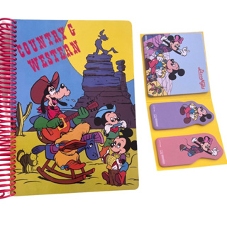 kit caderno espiral e lembretes adesivos Disney pateta, Mickey e Minnie