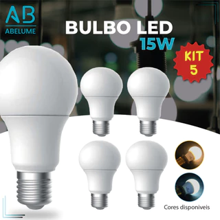 Kit 5 Lâmpadas Led Bulbo 15w Branco Frio 6.500K (Luz Branca) | Branco Quente 3.200K (Luz Amarela) | Bivolt E27